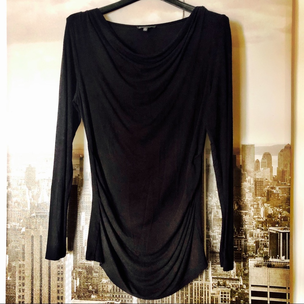 Black Swoop Neck Long-Sleeve Shirt